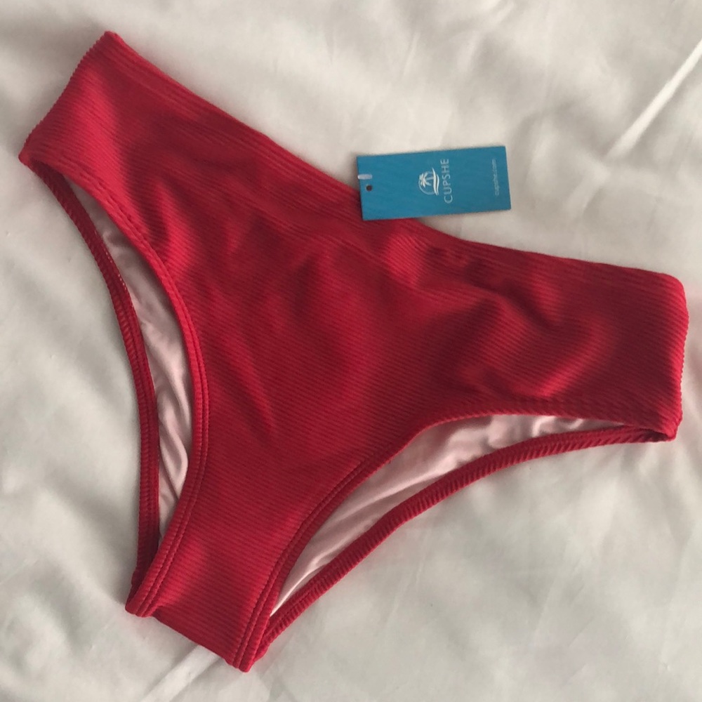 CUPSHE Australia Allure Red Rib Cheeky Bikini Bottoms Small